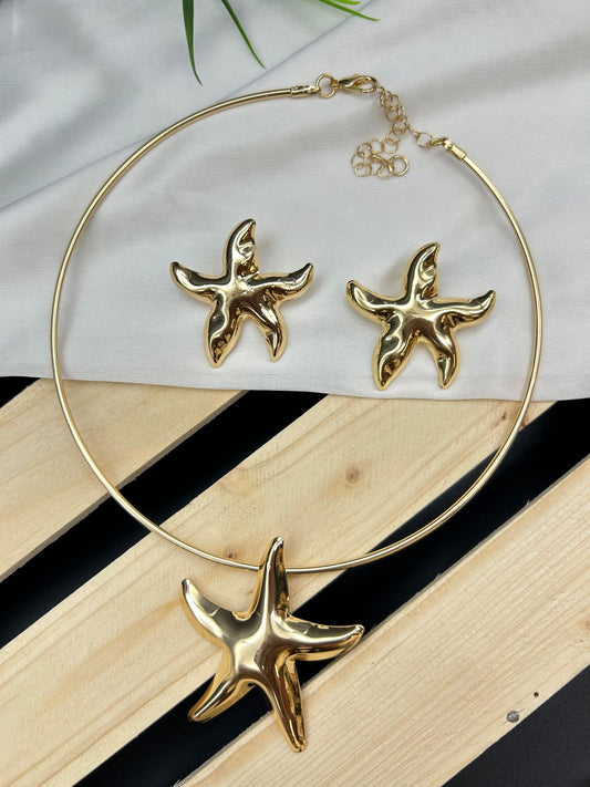 Jewelryklub Gold Starfish Choker Necklace and Earring Set – Coastal Chic Jewelry For Women & Girls