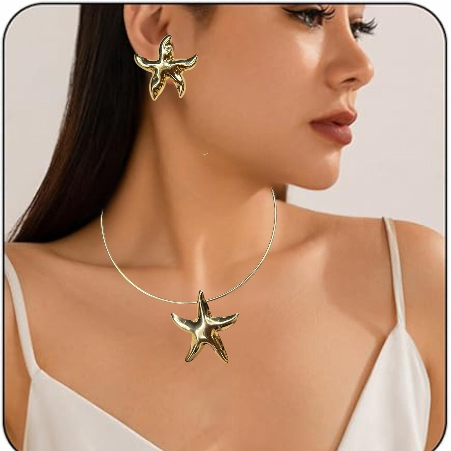 Jewelryklub Gold Starfish Choker Necklace and Earring Set – Coastal Chic Jewelry For Women & Girls