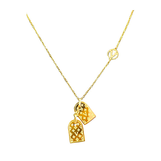 Jewelryklub Gold Plated LV Pendant Necklace Chain For Women Girls Anti Tarnish Stainless Steel