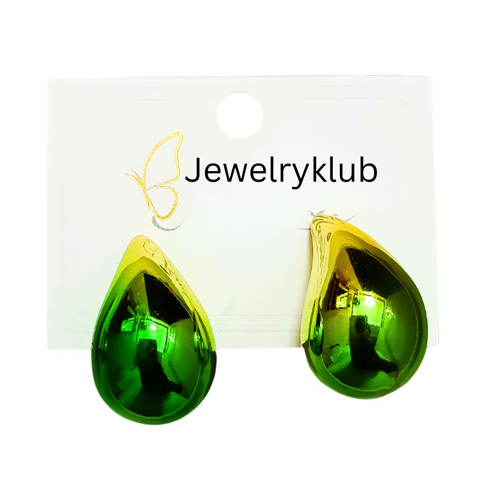 Dual Metallic Colored Chunky Tear Drop Fashion Jewelry Earrings For Women & Girls - Green Gold