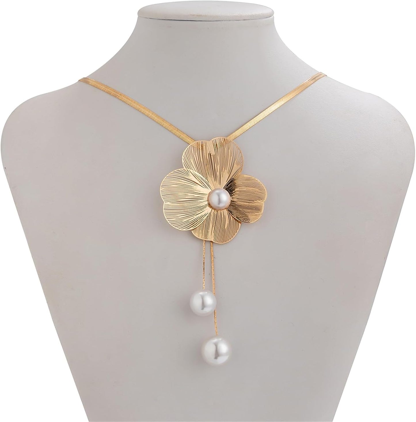 Jewelryklub Gold Floral Pearl Necklace and Earring Set – Elegant Statement Jewelry for Women & Girls