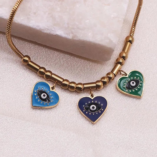 Chic Gold Plated Stainless Steel Evil Eye Heart Bracelet – Durable & Stylish Anti Tarnish Jewellery For Women & Girls