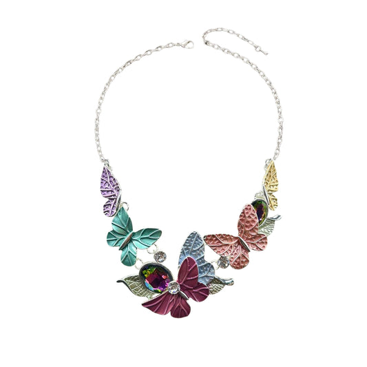 Vibrant Butterfly Necklace for Women Girls – Multicolored Nature-Inspired Statement Jewelry with Crystal Accents