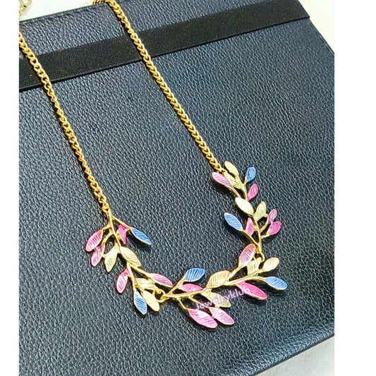 Jewelryklub Fancy Stylish Colourful Leaf Themed Pendant Necklace Neckchain Accessories For Everyday Wear For Women Mix Colors