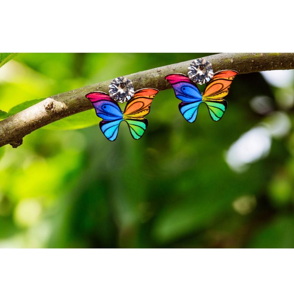 Zircon Studded Multicolored Butterfly Design Stud Earrings For Girls & Women Design 7