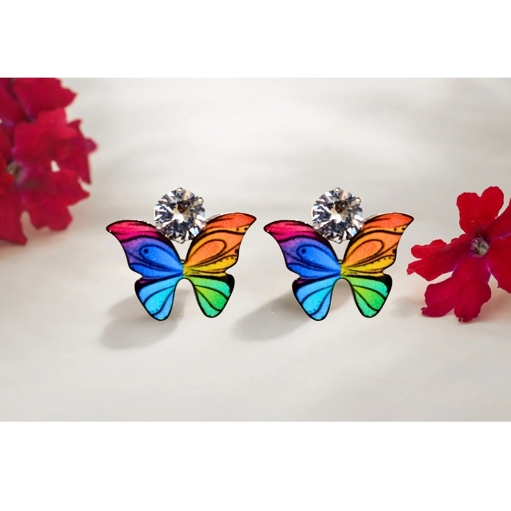 Zircon Studded Multicolored Butterfly Design Stud Earrings For Girls & Women Design 7