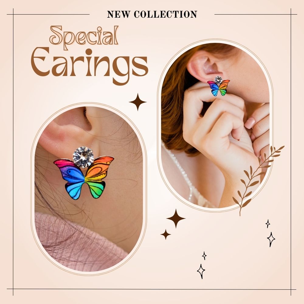 Zircon Studded Multicolored Butterfly Design Stud Earrings For Girls & Women Design 7