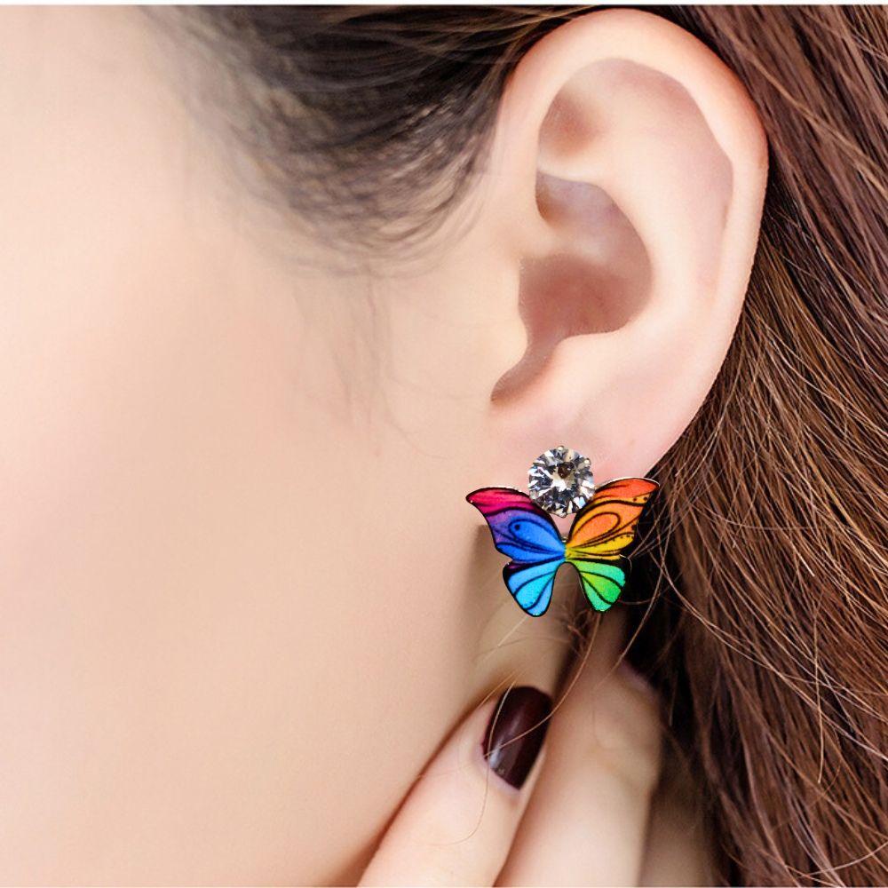 Zircon Studded Multicolored Butterfly Design Stud Earrings For Girls & Women Design 7