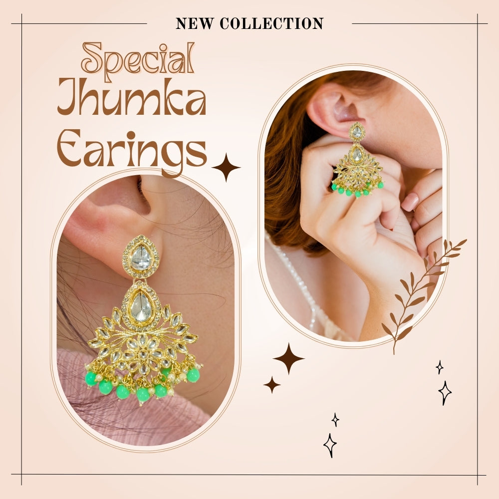 Jewelryklub Gold Plated Floral Stones Beads Traditional Colour Jhumka Fashion Earrings For Girls And Women Design 2