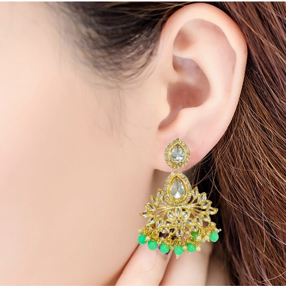 Jewelryklub Gold Plated Floral Stones Beads Traditional Colour Jhumka Fashion Earrings For Girls And Women Design 2