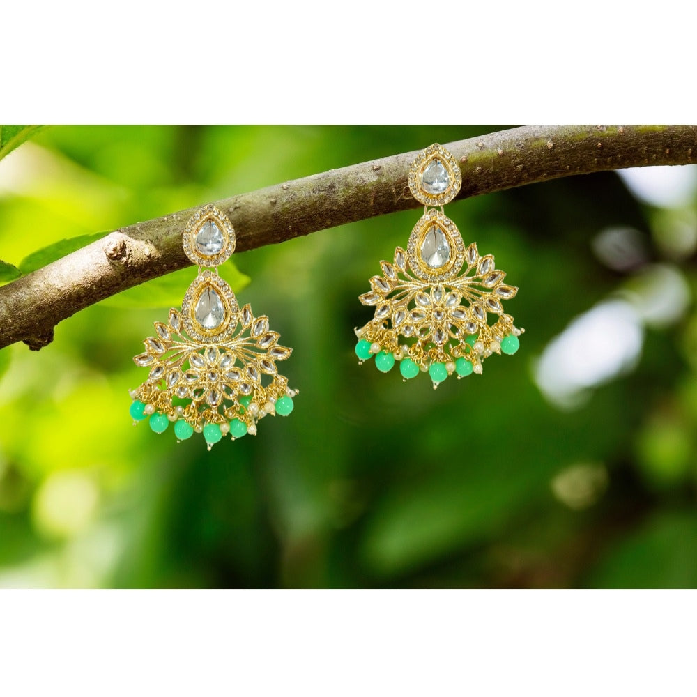 Jewelryklub Gold Plated Floral Stones Beads Traditional Colour Jhumka Fashion Earrings For Girls And Women Design 2