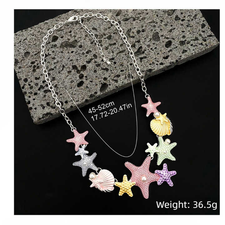 Vibrant Starfish & Seashell Necklace – Coastal Charm Statement Jewelry For Women & Girls