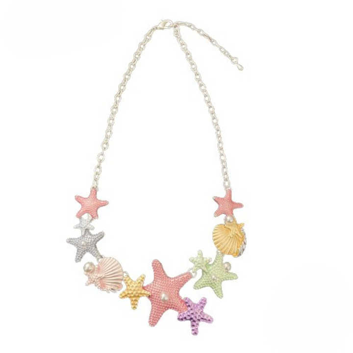 Vibrant Starfish & Seashell Necklace – Coastal Charm Statement Jewelry For Women & Girls