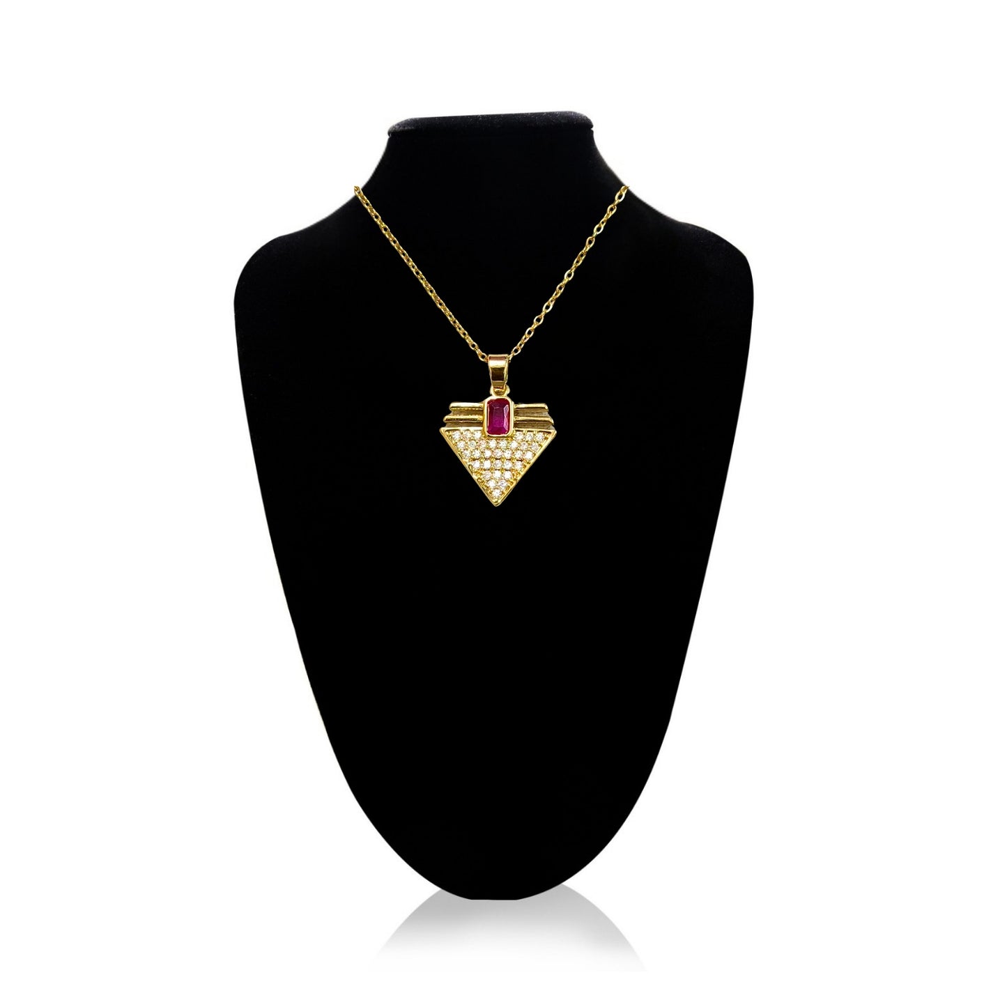 Anti Tarnish Fashion Stainless Steel Crystals with Red Gemstone Pendant Necklace Chain For Girls & Women