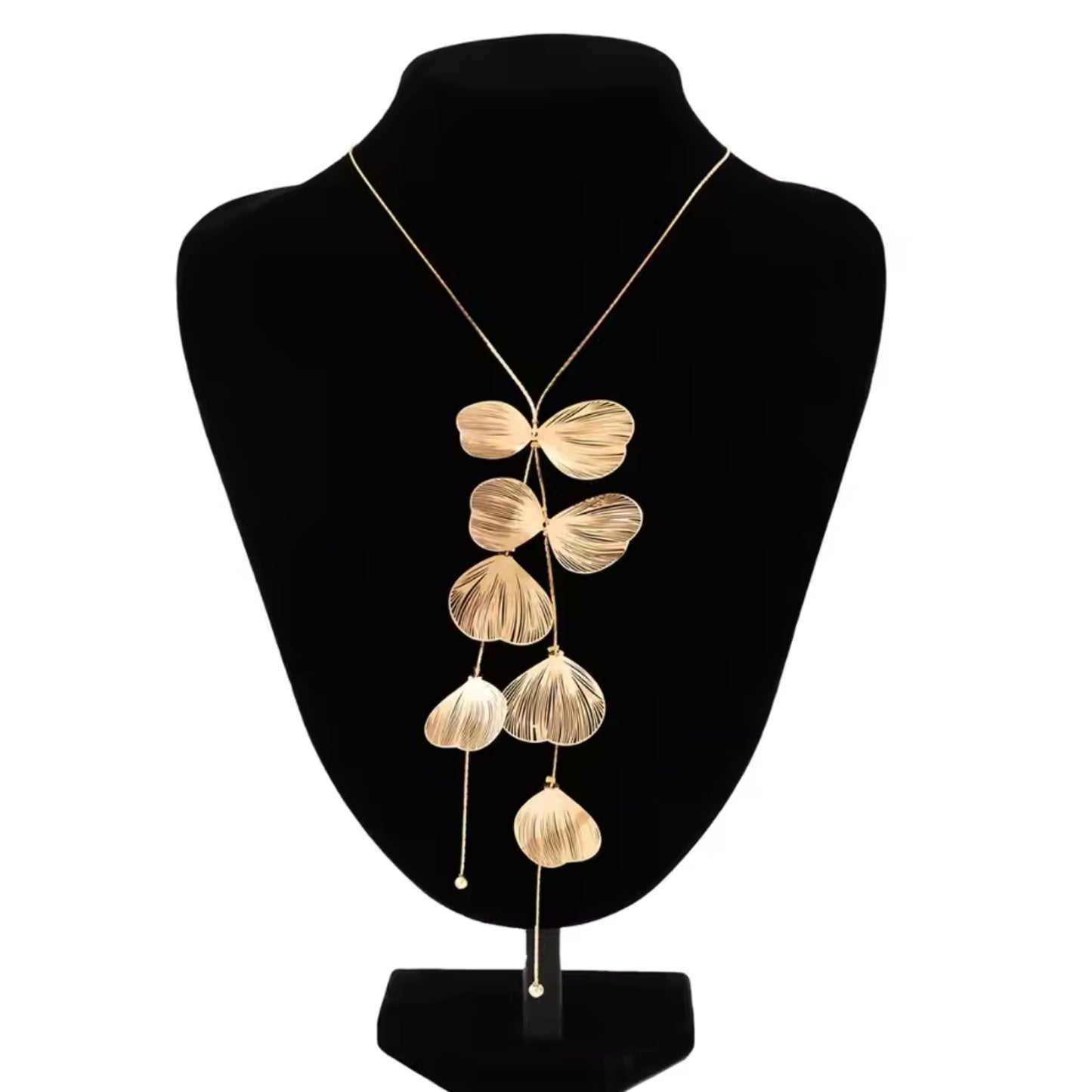 Jewelryklub Gold Petal Drop Necklace – Elegant Floral Statement Jewelry for Women & Girls