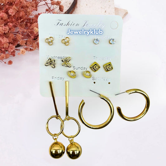 7 Days of Gold - Elegant Weekly Earring Set by Jewelryklub Mix Design A