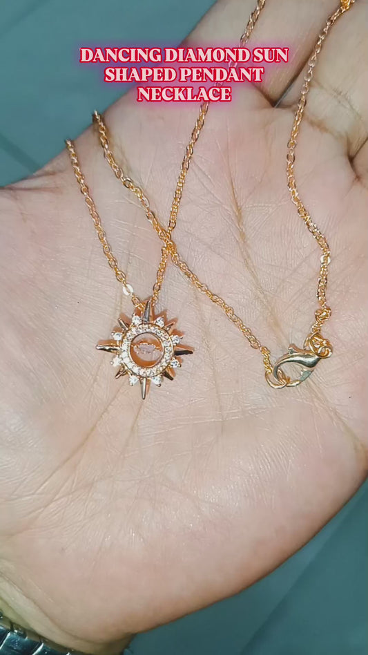 Dancing Diamond Sun Shape Pendant With Chain - Rose Gold