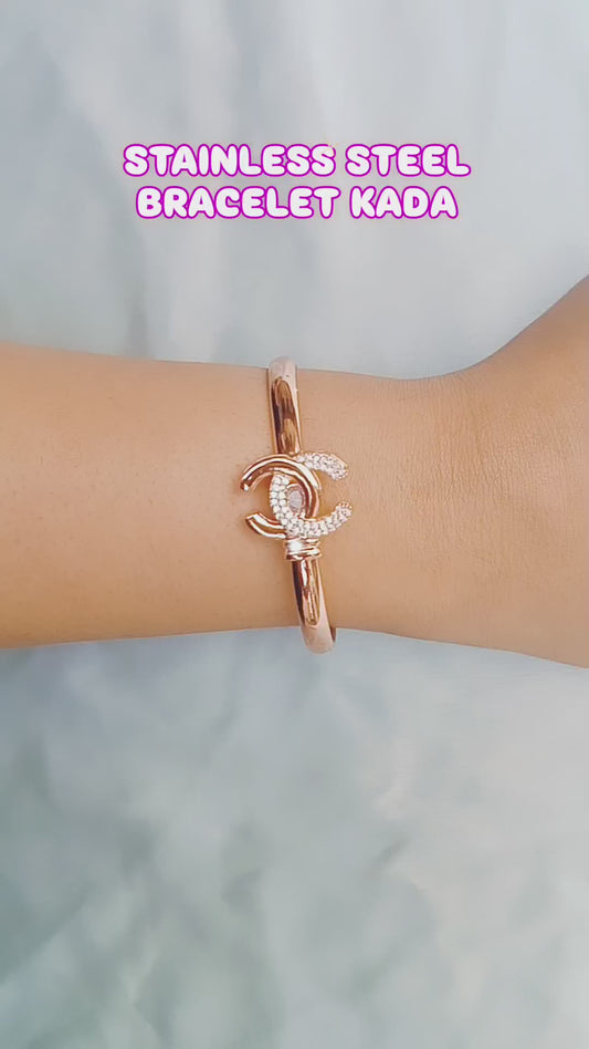 Crystal-embellished bangle bracelets in rose gold finish