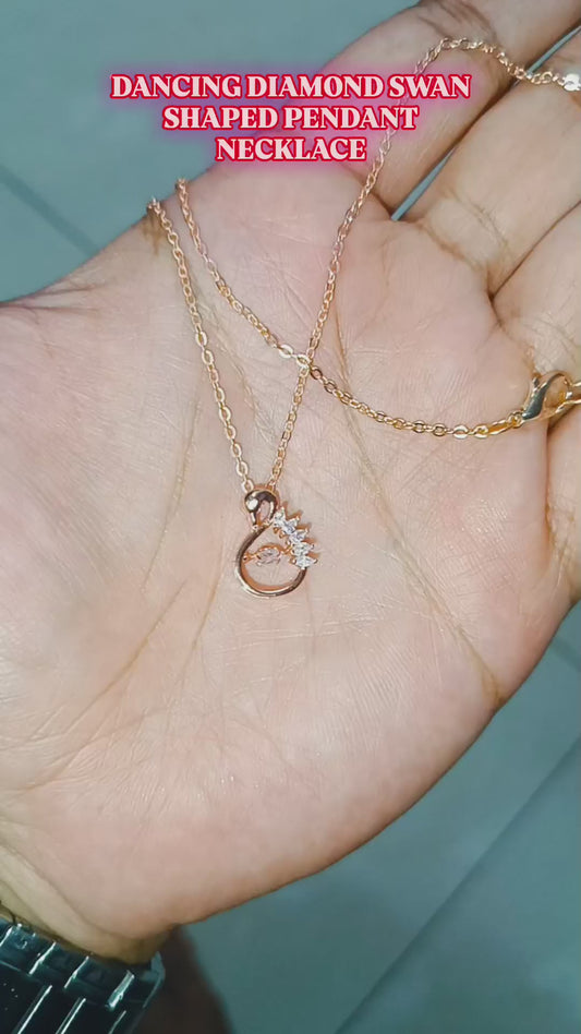 Dancing Diamond Swan Shape Pendant With Chain - Rose Gold