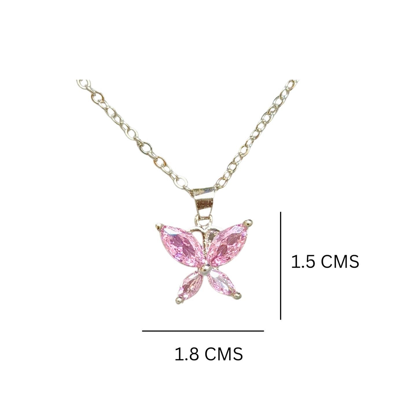 Sparkling Butterfly Pink Crystal Pendant Necklace – Dainty Elegance for Everyday Chic Anti Tarnish Jewelry