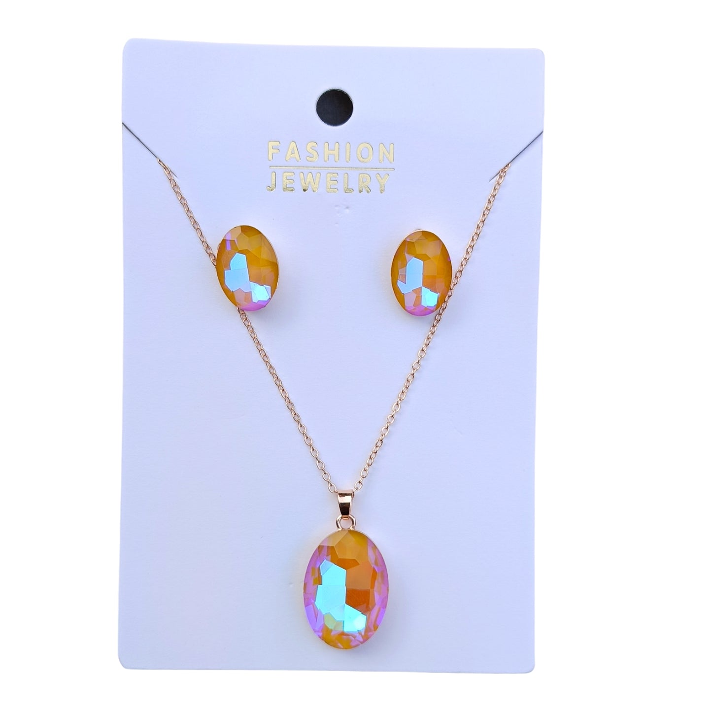 Jewelry Combo Set For Women and Girls Light Orange Crystal Stones Pendant Chain With Matching Earrings