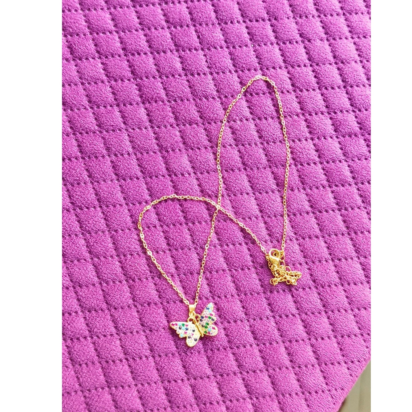 Anti Tarnish Fashion Stainless Steel Multicolor Zircon Butterfly Shaped Pendant Necklace Chain For Girls & Women