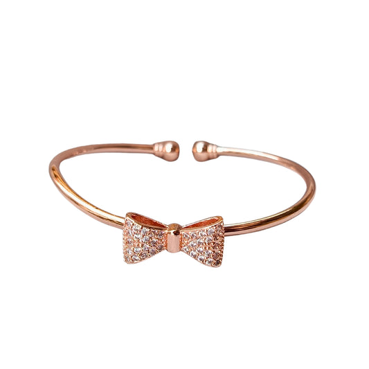 Rose Gold Plated Bow Stainless Steel Zircon Bracelet Kada Anti Tarnish Jewellery