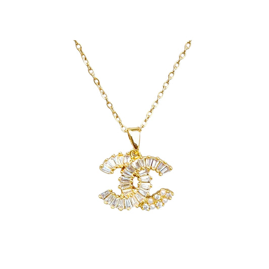 Anti Tarnish Chanel Fashion Stainless Steel Zircon AD  Pendant Necklace Chain For Girls & Women